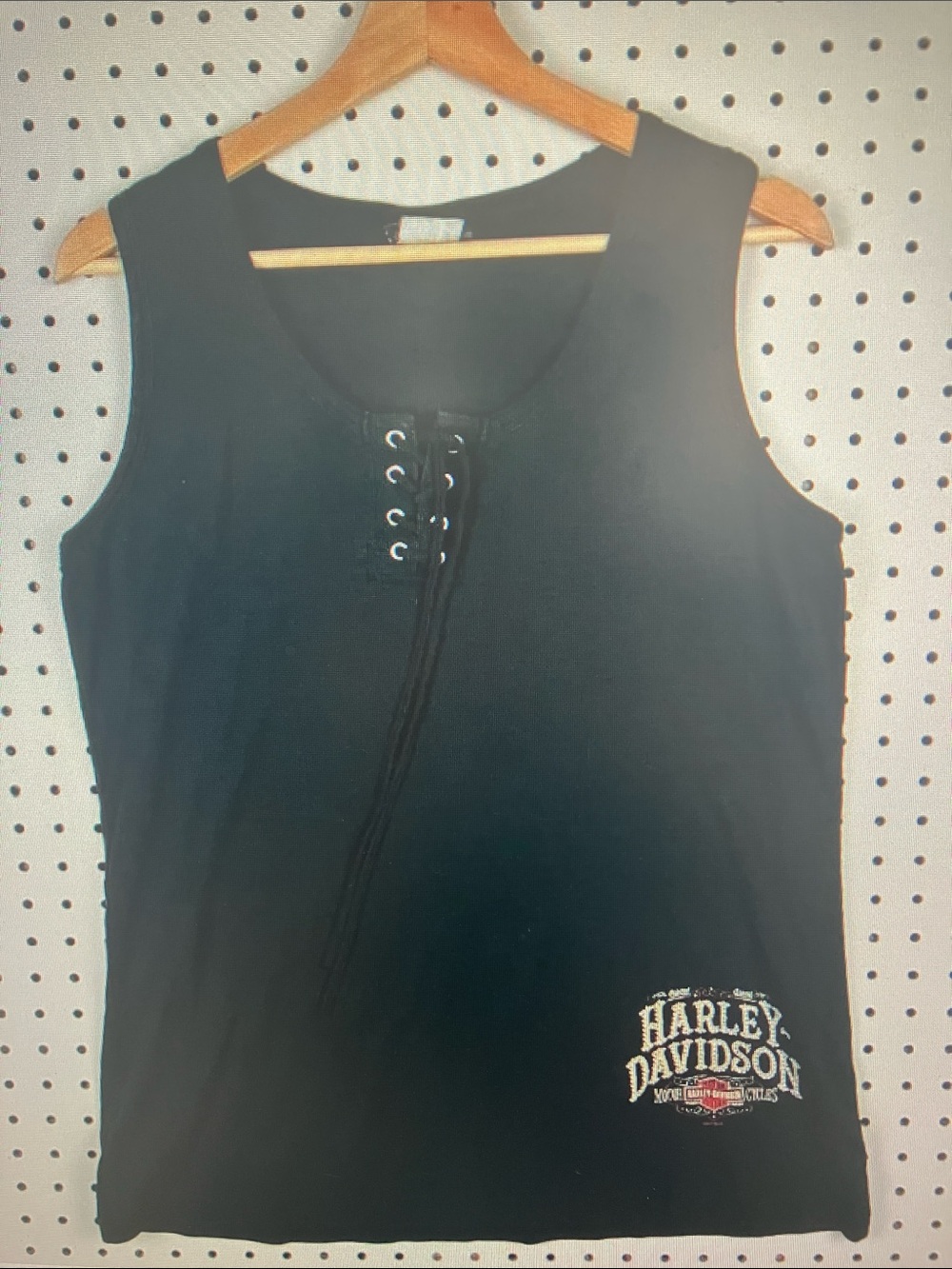 Harley-Davidson Black Lace-Up Scoop Neck Tank with Logo